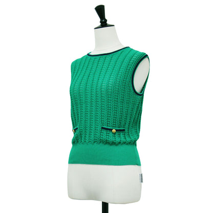 23春夏 変形 ケーブル ノースリーブ プルオーバー / ニット クルーネック メタルボタン コットン ナイロン