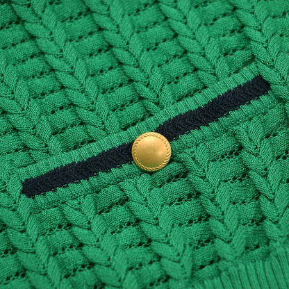 23春夏 変形 ケーブル ノースリーブ プルオーバー / ニット クルーネック メタルボタン コットン ナイロン