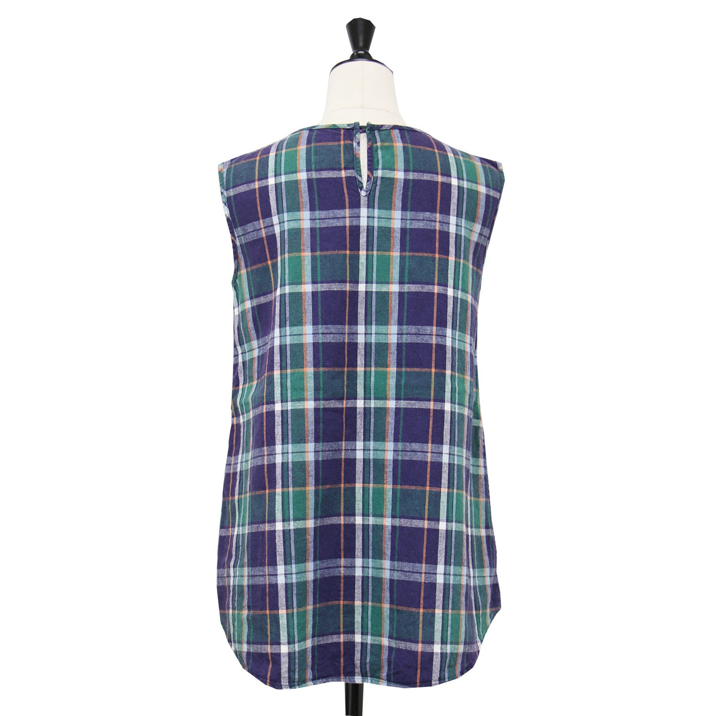 チェック柄 ノースリーブ スキッパー ブラウス / プルオーバー Vネック Aライン コットン リネン