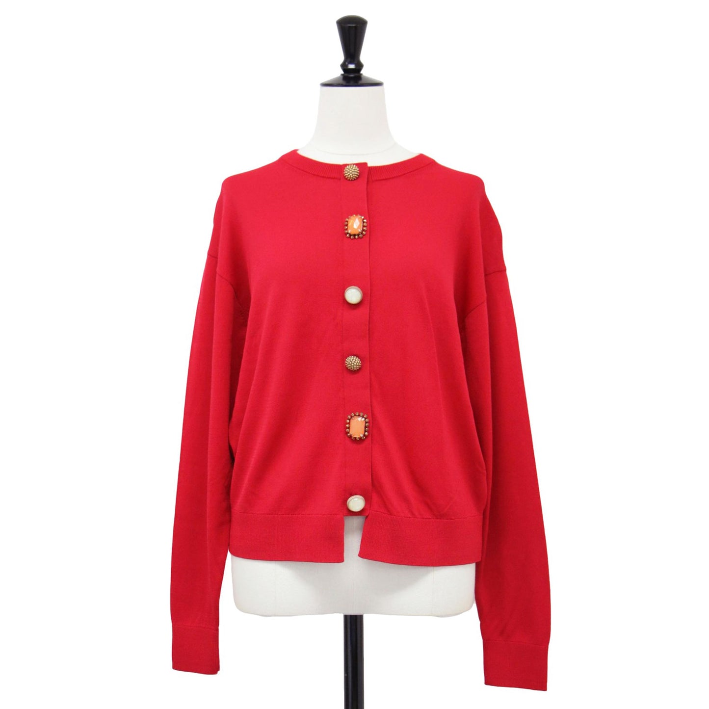 ビジューボタン ニット カーディガン / プルオーバー 長袖 クルーネック スナップボタン