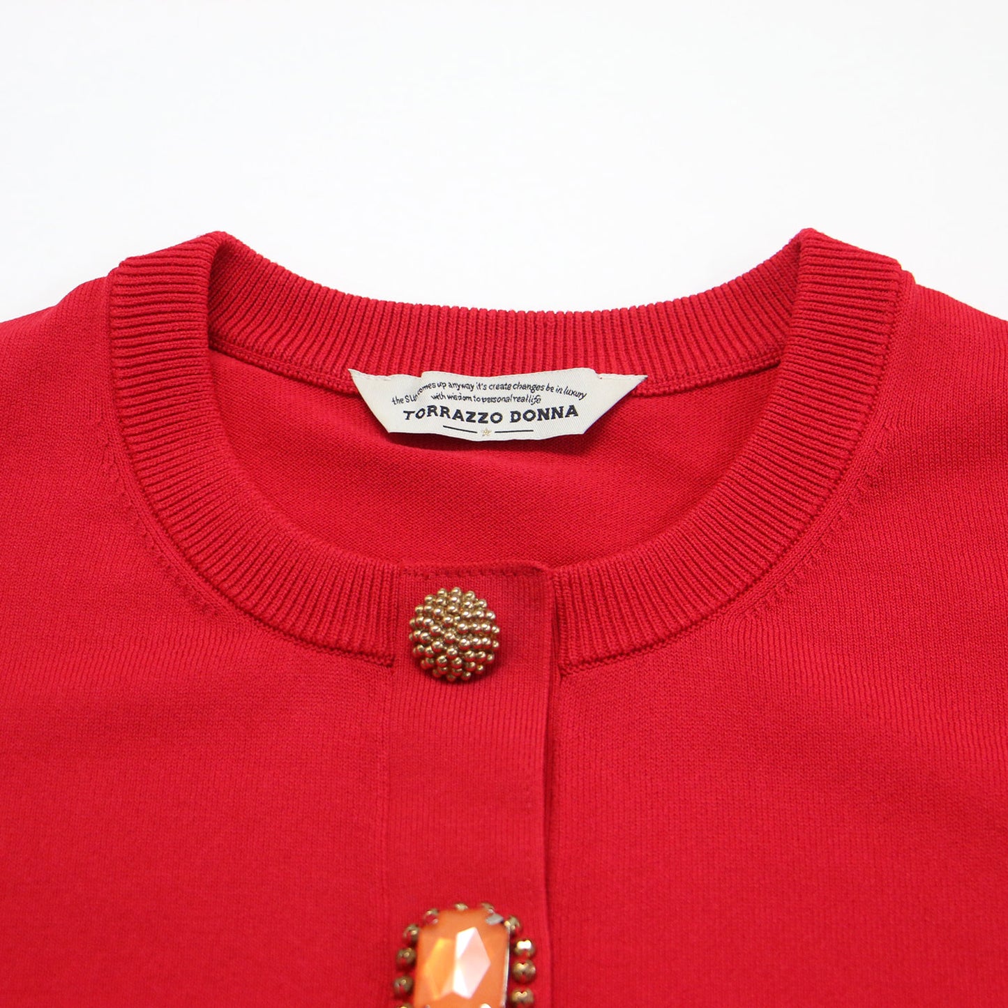 ビジューボタン ニット カーディガン / プルオーバー 長袖 クルーネック スナップボタン