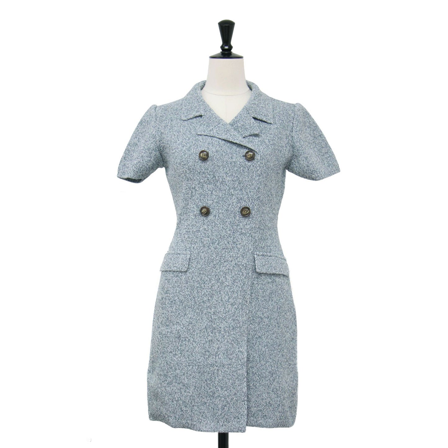 25春夏 トレンチ ニット ワンピース / ミニ丈 膝上 半袖 ダブルボタン メランジ