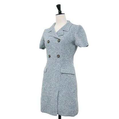 25春夏 トレンチ ニット ワンピース / ミニ丈 膝上 半袖 ダブルボタン メランジ