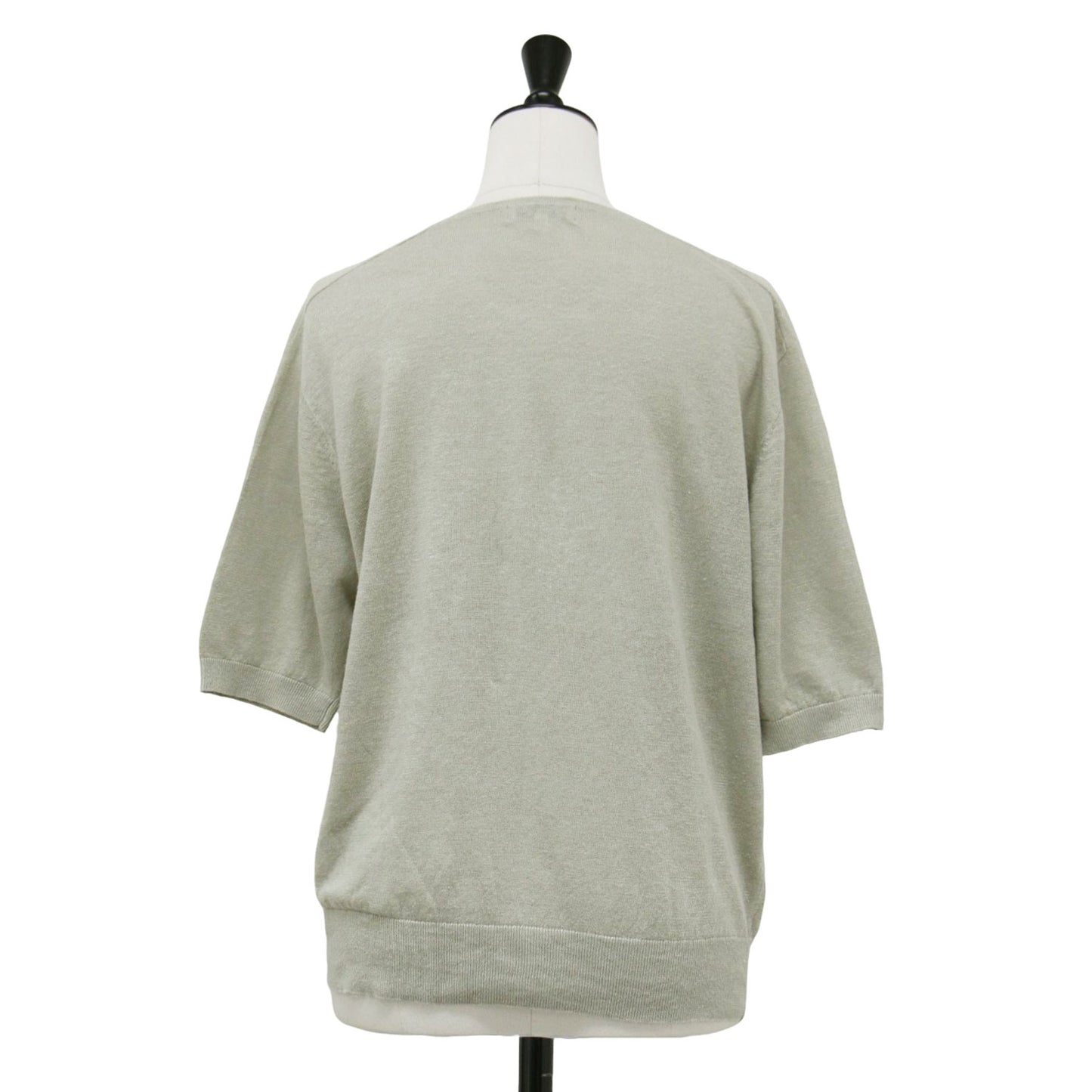 リネン Vネック 半袖 ニット / プルオーバー 5分袖 はしごレース