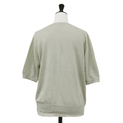 リネン Vネック 半袖 ニット / プルオーバー 5分袖 はしごレース