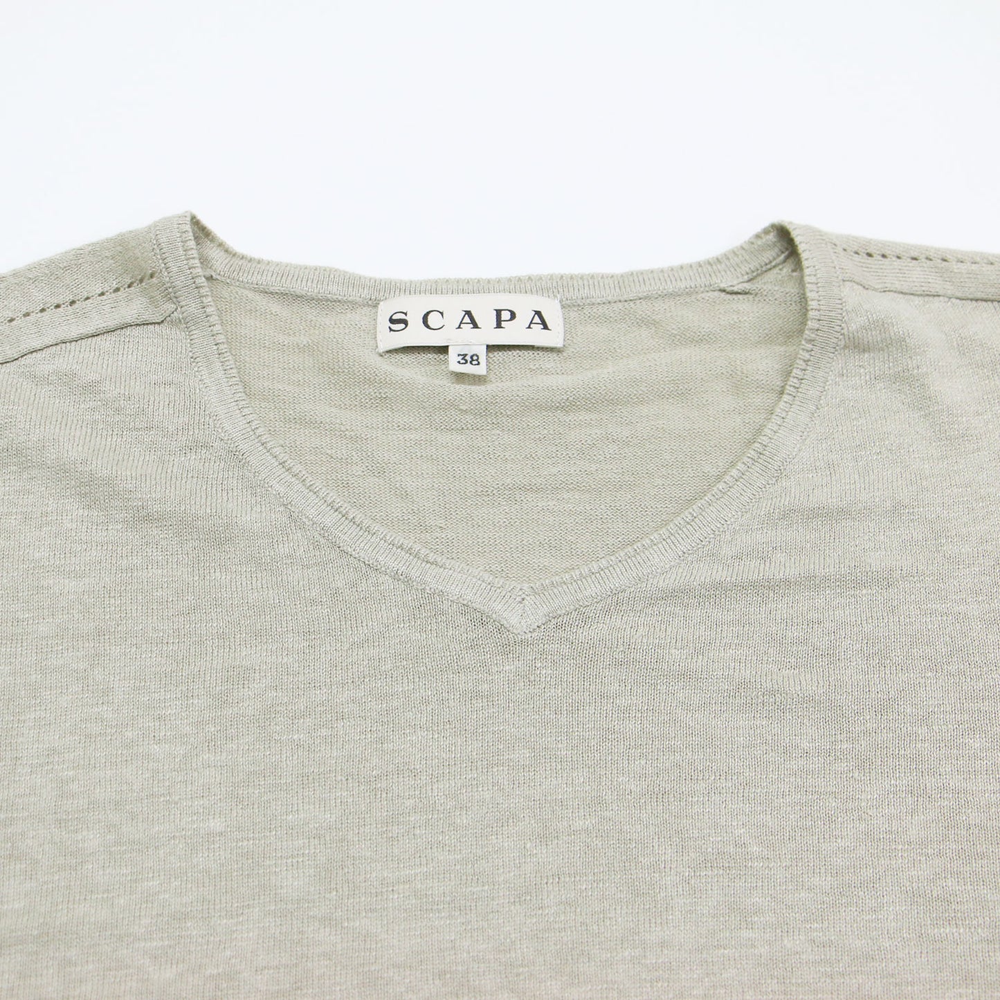 リネン Vネック 半袖 ニット / プルオーバー 5分袖 はしごレース