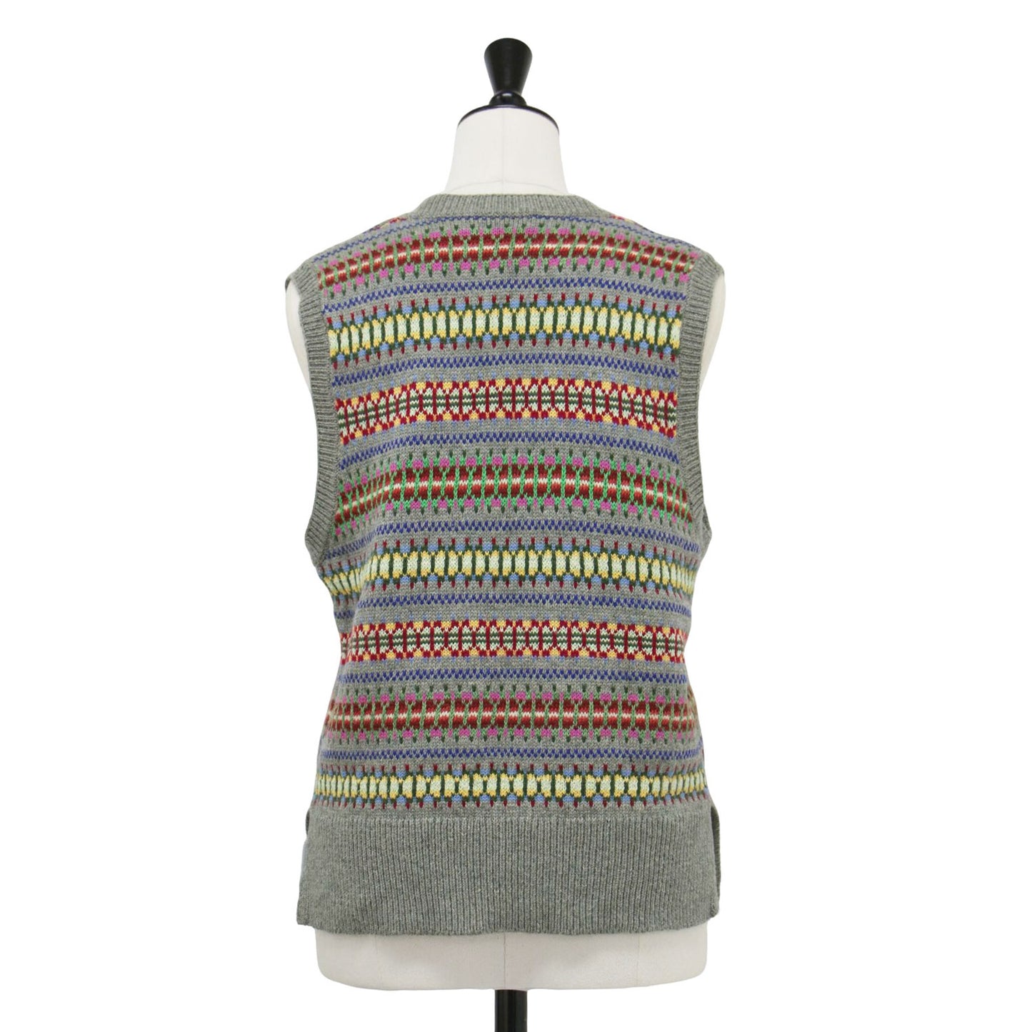 フェア アイル Vネック ボーダー ニット ベスト / プルオーバー ノースリーブ 総柄 スリット シルク コットン カシミヤ