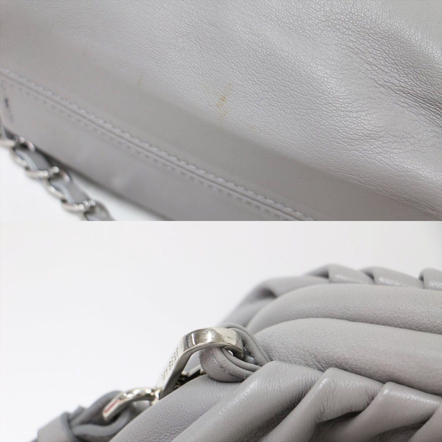 レザー チェーン ショルダーバッグ / POCHETTE GRANDE クラッチ 肩掛け クロスボディ タック