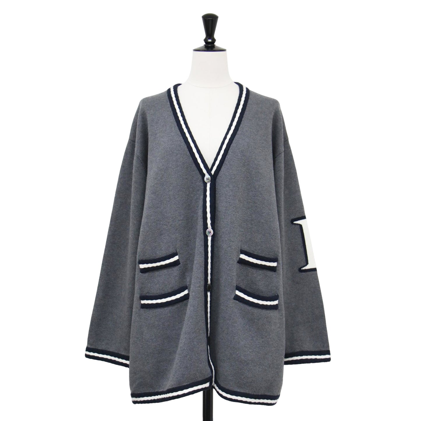 23秋冬 レタードカーディガン / ニット 長袖 チュニック丈 Vネック カシミヤブレンド