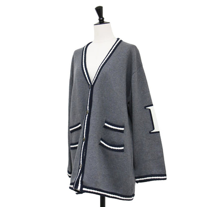 23秋冬 レタードカーディガン / ニット 長袖 チュニック丈 Vネック カシミヤブレンド