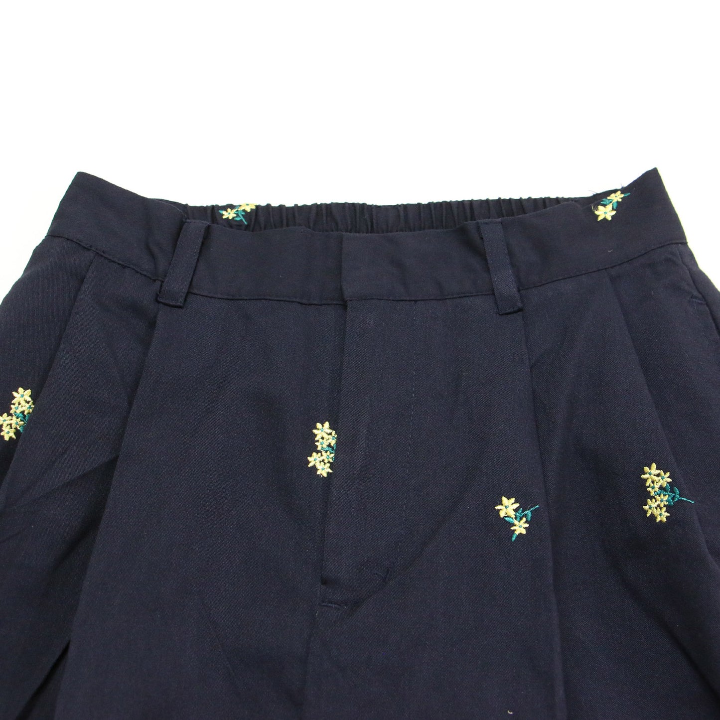 25春夏 ツイルフラワー 刺繍 タック パンツ / フルレングス ワイドセンタープレス 小花柄