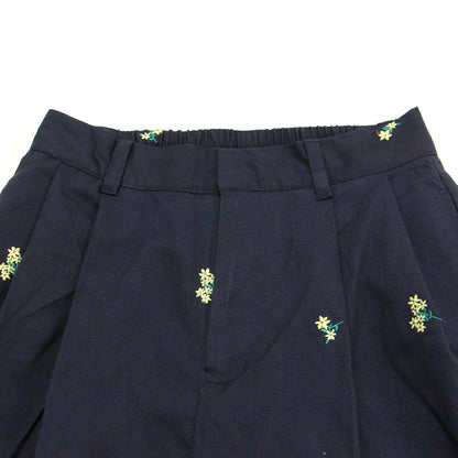 25春夏 ツイルフラワー 刺繍 タック パンツ / フルレングス ワイドセンタープレス 小花柄