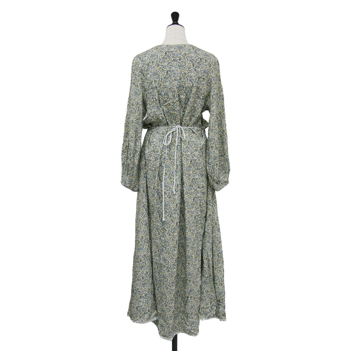 22春夏 フラワープリント カシュクール ワンピース / ドレス 長袖 Vネック マキシ丈 フレア Aライン ギャザー 総柄