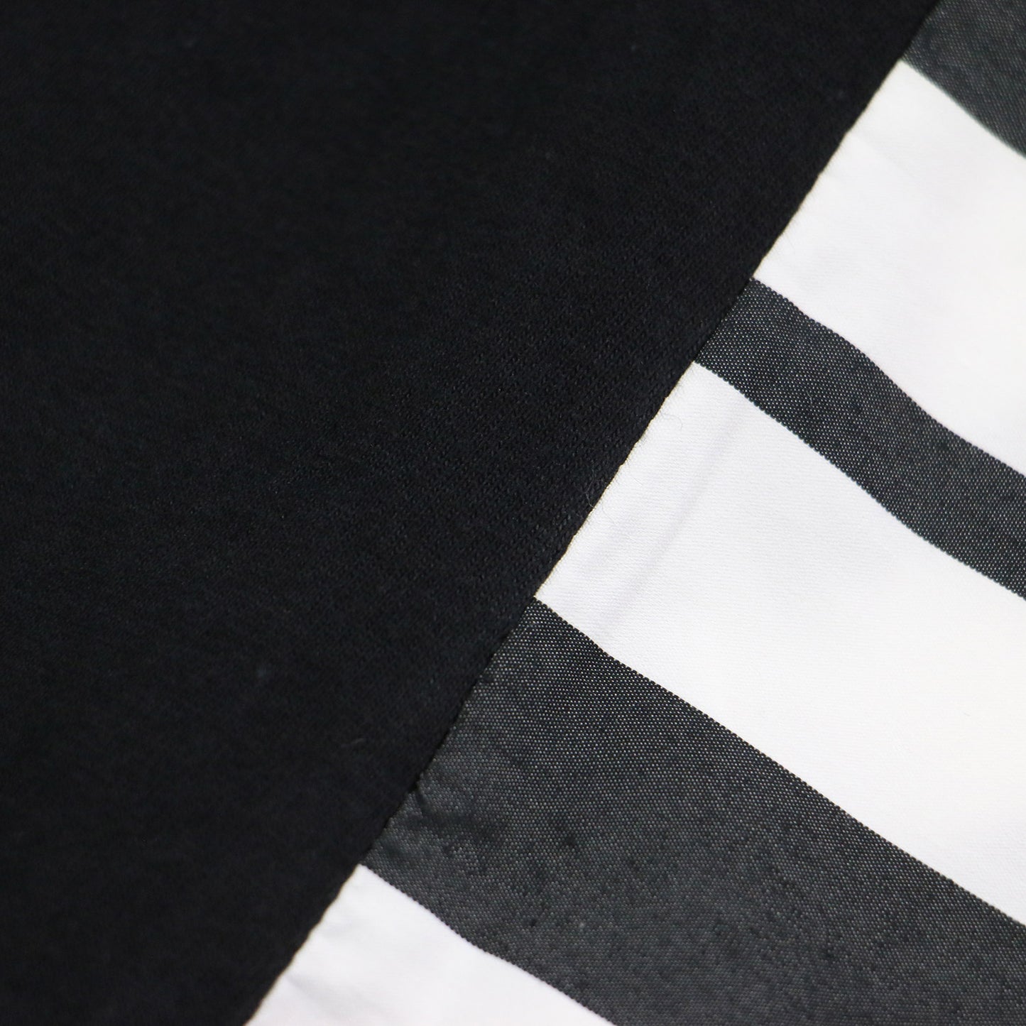 20春夏 コットン ポプリン アシンメトリー シャツカットソー / プルオーバー 半袖 クルーネック ストライプ ドッキング 異素材