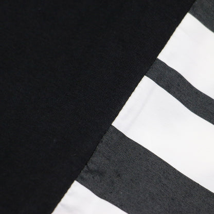 20春夏 コットン ポプリン アシンメトリー シャツカットソー / プルオーバー 半袖 クルーネック ストライプ ドッキング 異素材