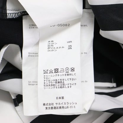 20春夏 コットン ポプリン アシンメトリー シャツカットソー / プルオーバー 半袖 クルーネック ストライプ ドッキング 異素材