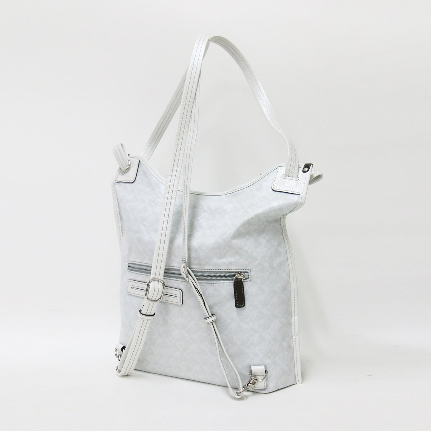 ジャガード プリント 3WAY トート バッグ / ショルダー リュック 総柄 レザー