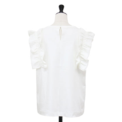 25春夏 シルケット フリルスリーブ プルオーバー カットソー / Tシャツ ノースリーブ ストレッチ