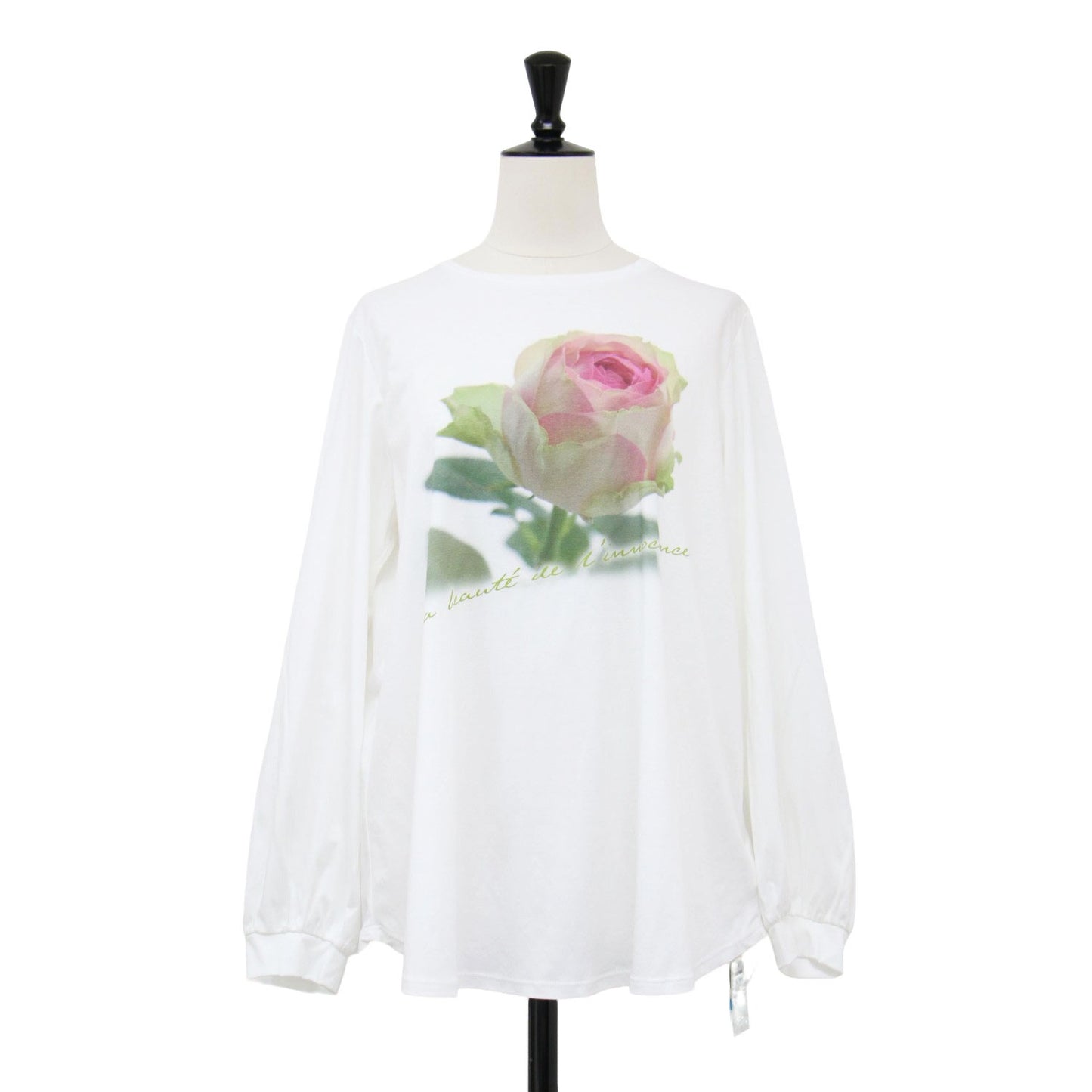 24秋冬 ローズ プリント 長袖 Ｔシャツ / カットソー ロングスリーブ クルーネック コットン