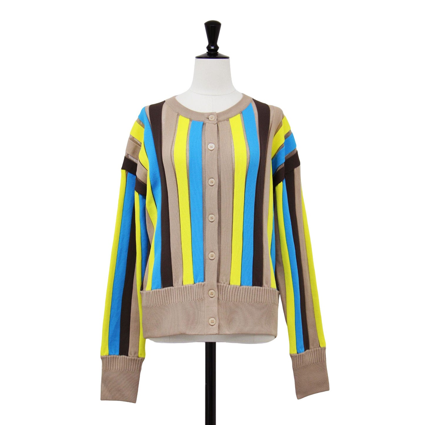 ストライプ ロングスリーブ カーディガン / ニット 長袖 クルーネック