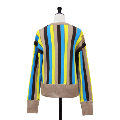 ストライプ ロングスリーブ カーディガン / ニット 長袖 クルーネック