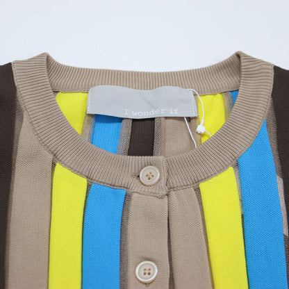 ストライプ ロングスリーブ カーディガン / ニット 長袖 クルーネック