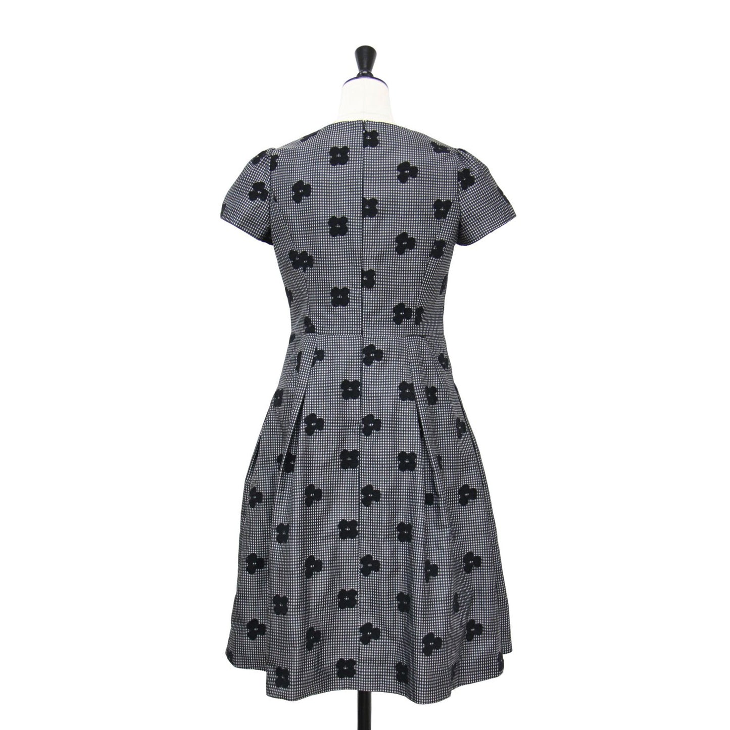 ギンガムチェック 花柄 ショートスリーブ ワンピース / ドレス 半袖 ミディ丈 フロッキー リボン