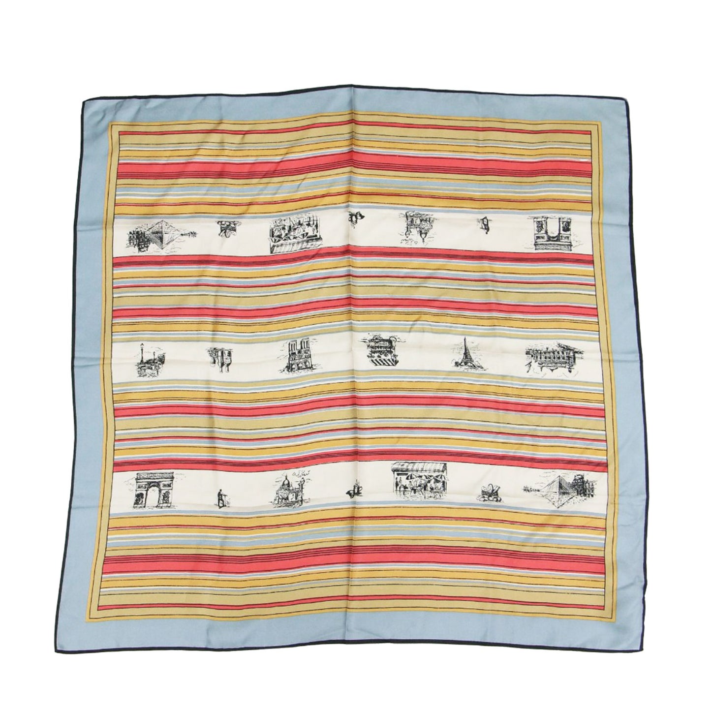 23春夏 オリジナル プリント シルク スカーフ / 総柄 ストライプ パリモチーフ