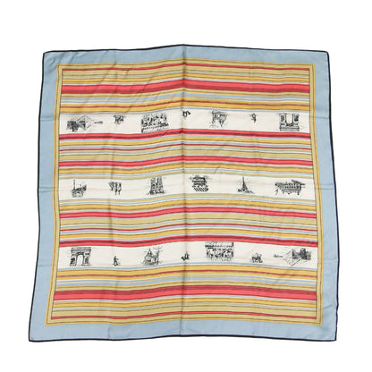 23春夏 オリジナル プリント シルク スカーフ / 総柄 ストライプ パリモチーフ