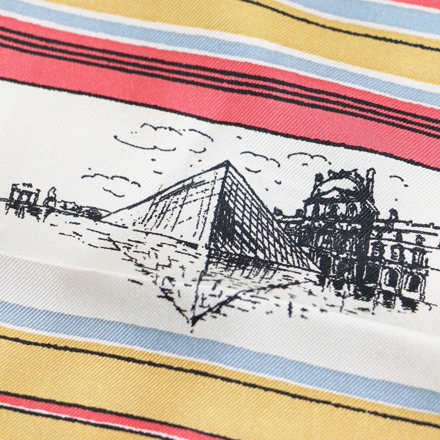 23春夏 オリジナル プリント シルク スカーフ / 総柄 ストライプ パリモチーフ