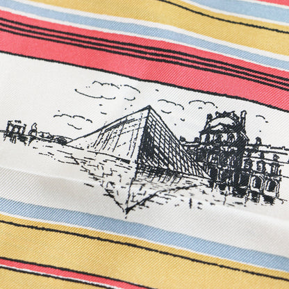 23春夏 オリジナル プリント シルク スカーフ / 総柄 ストライプ パリモチーフ