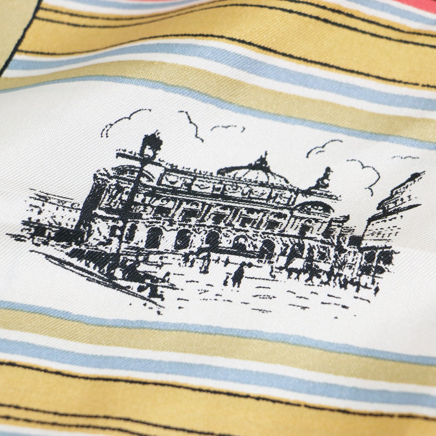 23春夏 オリジナル プリント シルク スカーフ / 総柄 ストライプ パリモチーフ