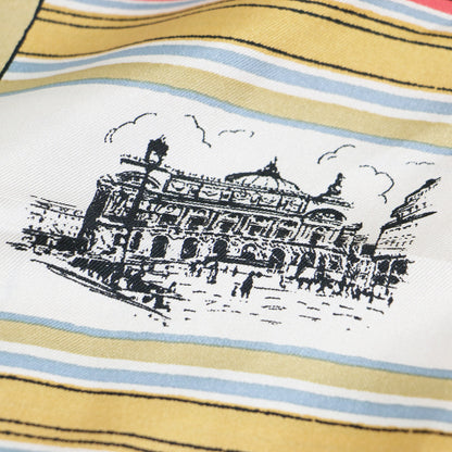 23春夏 オリジナル プリント シルク スカーフ / 総柄 ストライプ パリモチーフ