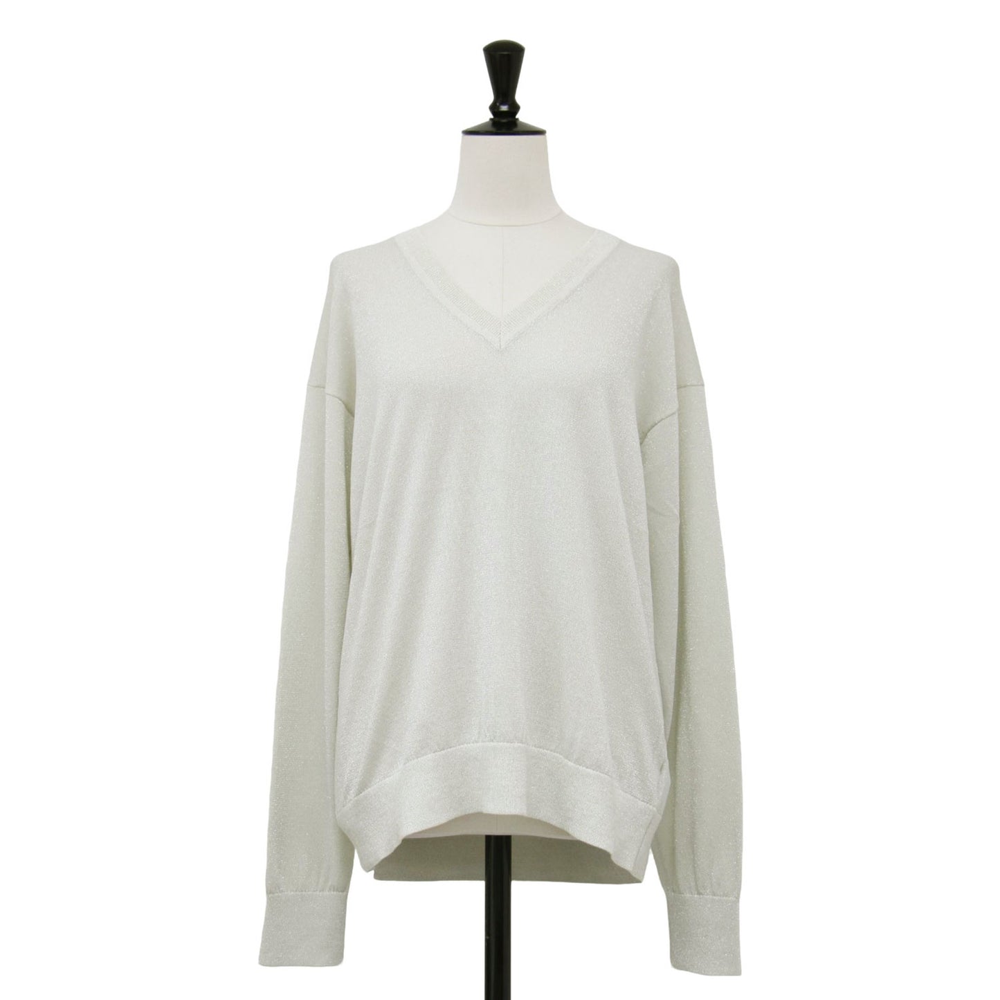25春夏 Vネック 長袖 ラメ ニット / Lurex Knit Frickle Sweater セーター プルオーバー ハイゲージ コットン ナイロン