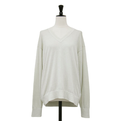 25春夏 Vネック 長袖 ラメ ニット / Lurex Knit Frickle Sweater セーター プルオーバー ハイゲージ コットン ナイロン
