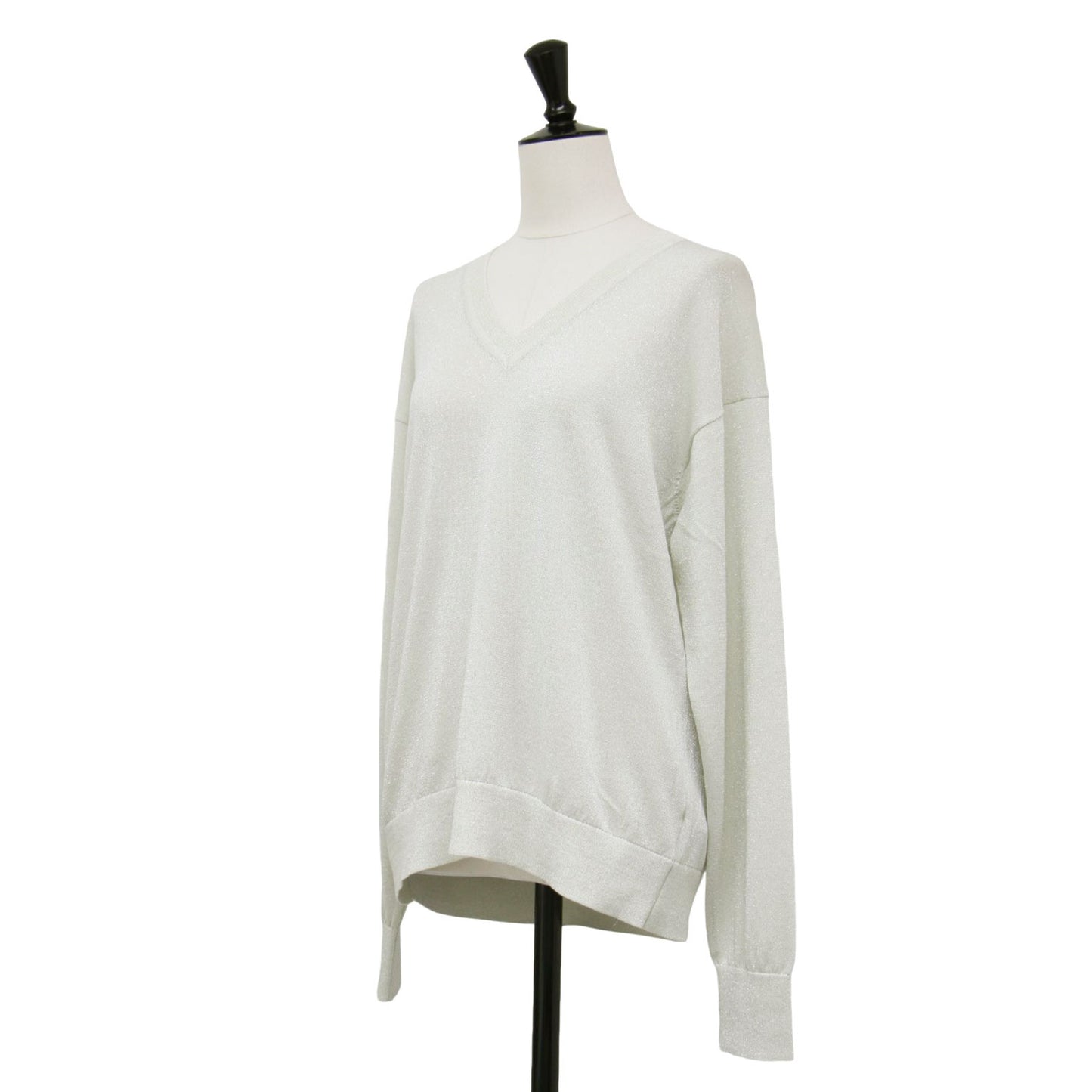 25春夏 Vネック 長袖 ラメ ニット / Lurex Knit Frickle Sweater セーター プルオーバー ハイゲージ コットン ナイロン
