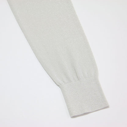 25春夏 Vネック 長袖 ラメ ニット / Lurex Knit Frickle Sweater セーター プルオーバー ハイゲージ コットン ナイロン