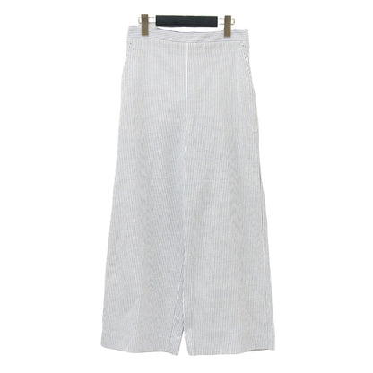 リネン コットン ストレッチ セミワイド パンツ / ハイウエスト クロップド丈 ヒッコリー ストライプ