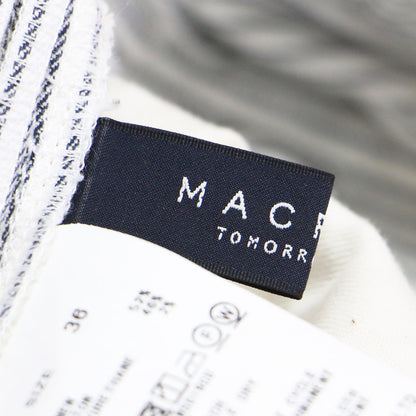 リネン コットン ストレッチ セミワイド パンツ / ハイウエスト クロップド丈 ヒッコリー ストライプ