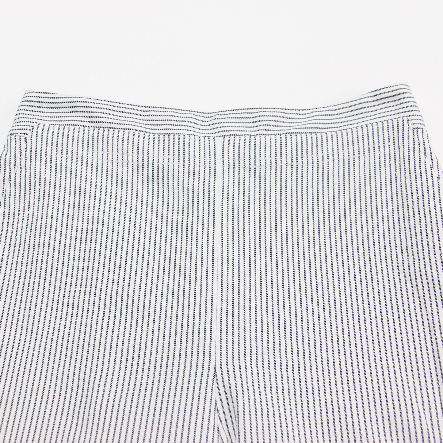 リネン コットン ストレッチ セミワイド パンツ / ハイウエスト クロップド丈 ヒッコリー ストライプ