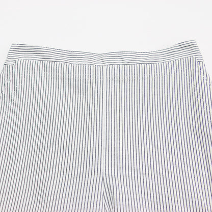 リネン コットン ストレッチ セミワイド パンツ / ハイウエスト クロップド丈 ヒッコリー ストライプ