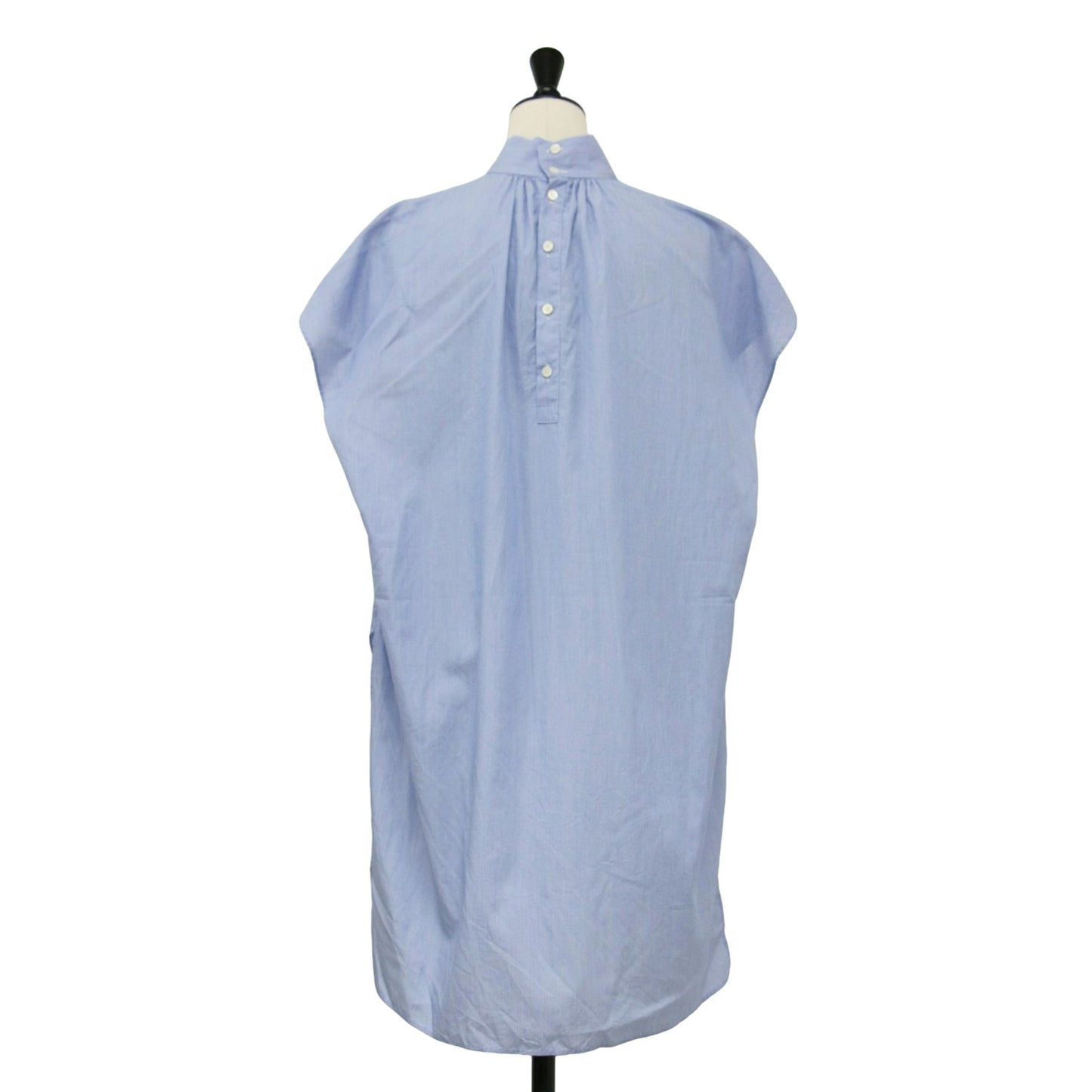 22春夏 コットン ブロード スタンドカラー チュニック ブラウス / シャツ ハイネック 半袖 フレンチスリーブ ギャザー コットン