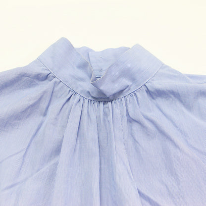 22春夏 コットン ブロード スタンドカラー チュニック ブラウス / シャツ ハイネック 半袖 フレンチスリーブ ギャザー コットン