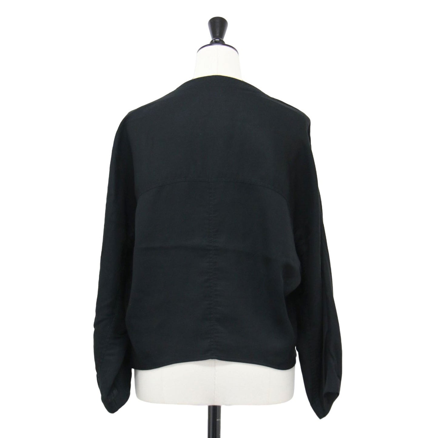 コットン ボイル ダブルクロス キーネック プルオーバー / ブラウス 長袖 Vネック ドルマンスリーブ ショート丈