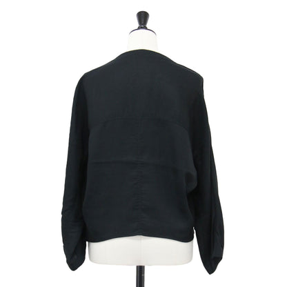 コットン ボイル ダブルクロス キーネック プルオーバー / ブラウス 長袖 Vネック ドルマンスリーブ ショート丈