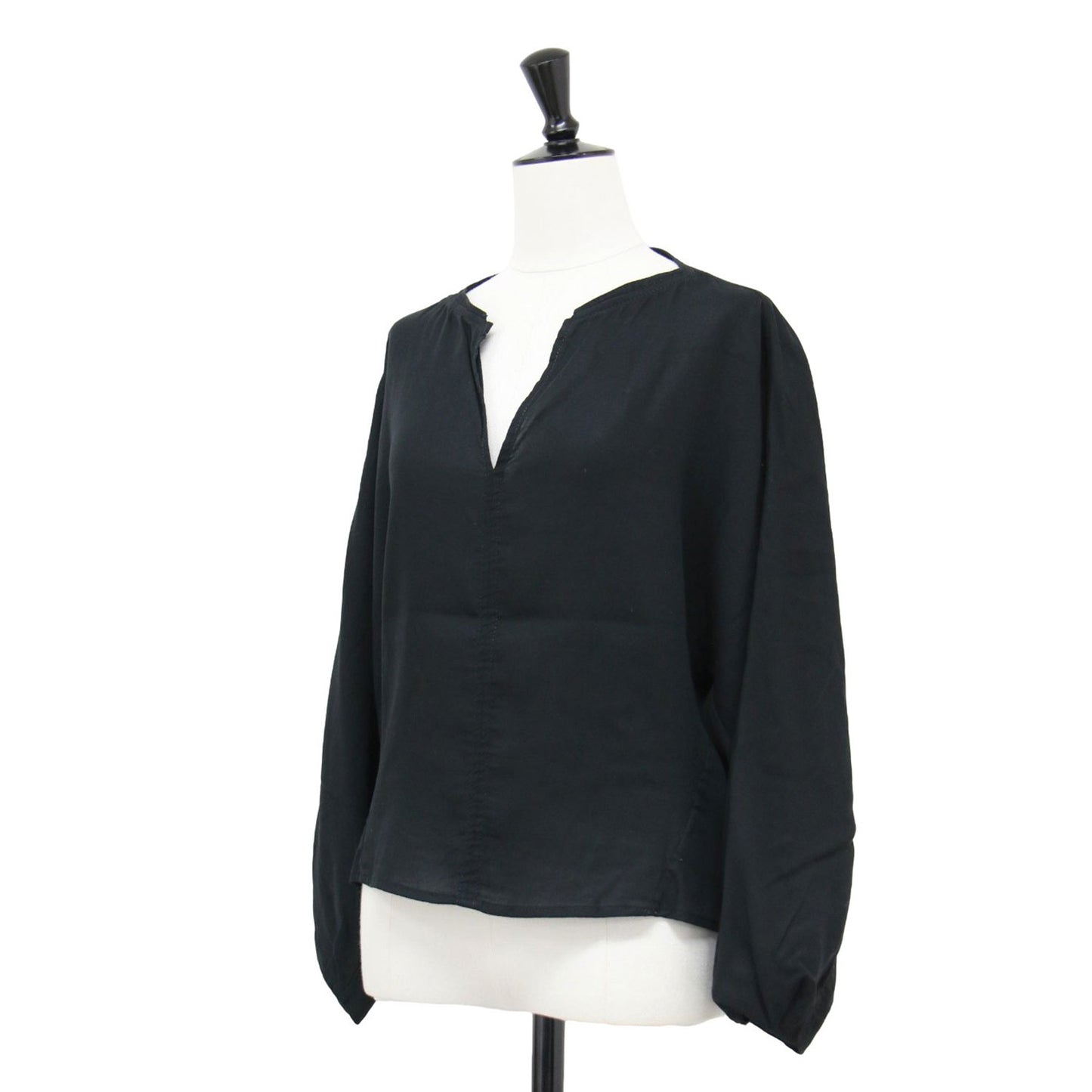 コットン ボイル ダブルクロス キーネック プルオーバー / ブラウス 長袖 Vネック ドルマンスリーブ ショート丈