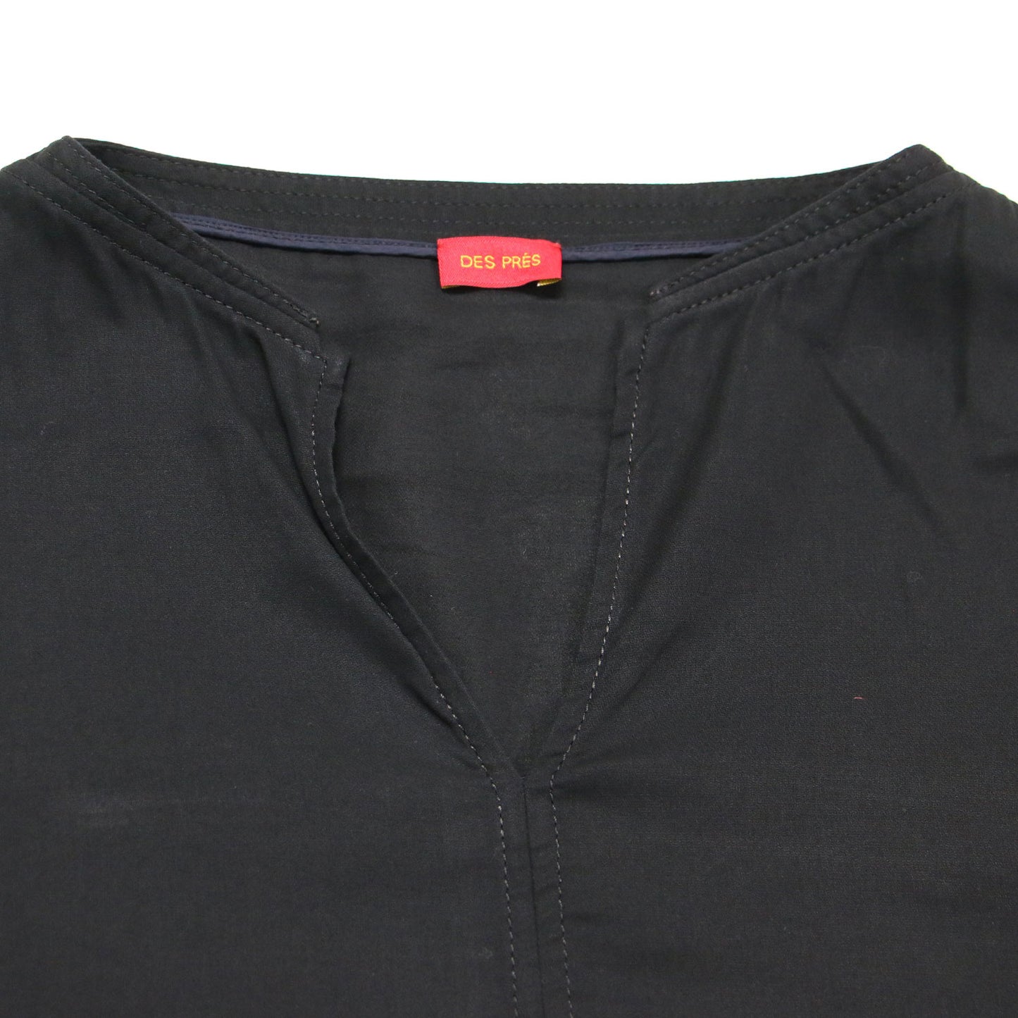 コットン ボイル ダブルクロス キーネック プルオーバー / ブラウス 長袖 Vネック ドルマンスリーブ ショート丈