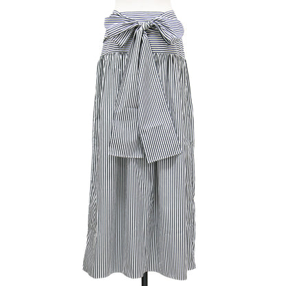 21春夏 ストライプ ギャザー スカート / マキシ丈 フレア リボン コットン
