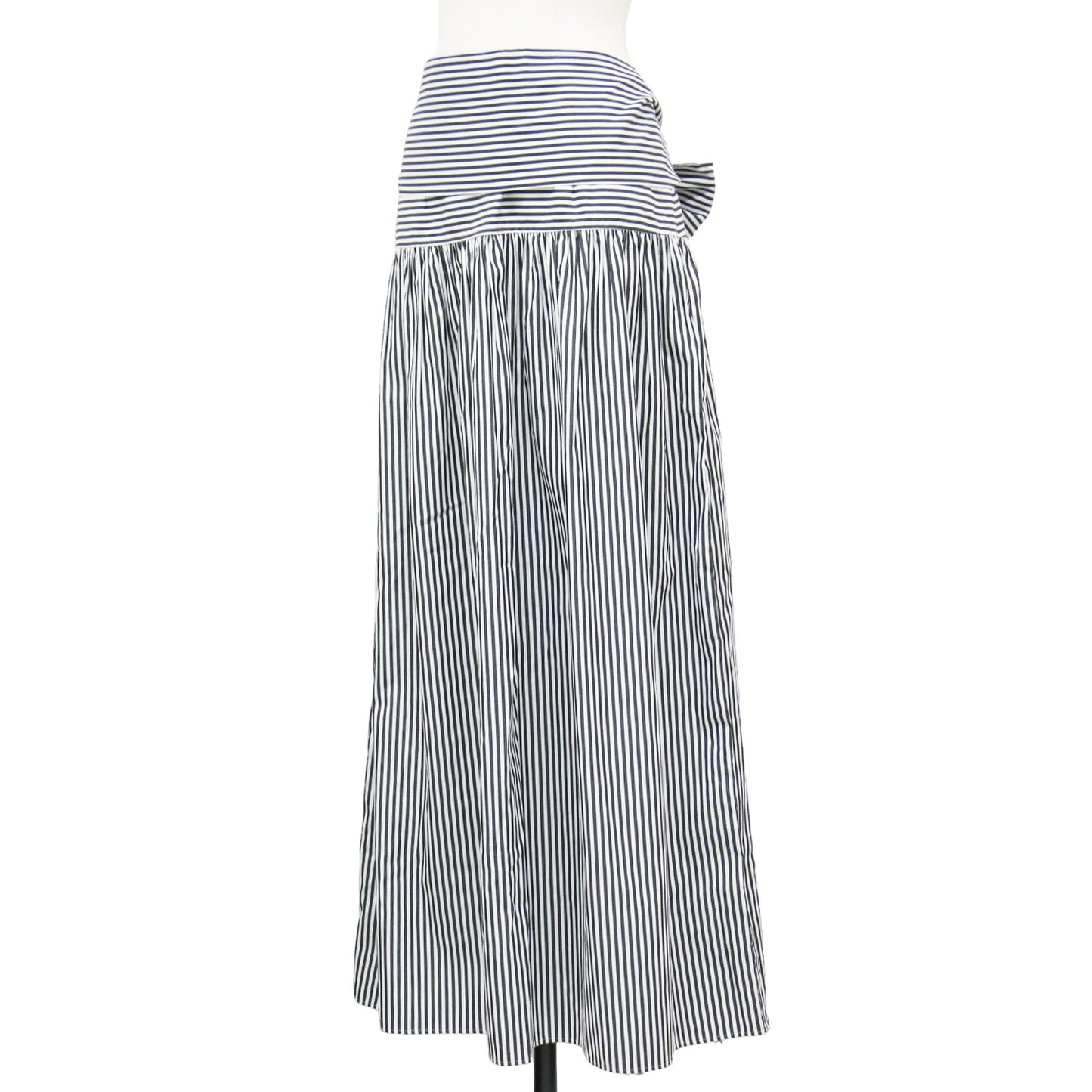 21春夏 ストライプ ギャザー スカート / マキシ丈 フレア リボン コットン