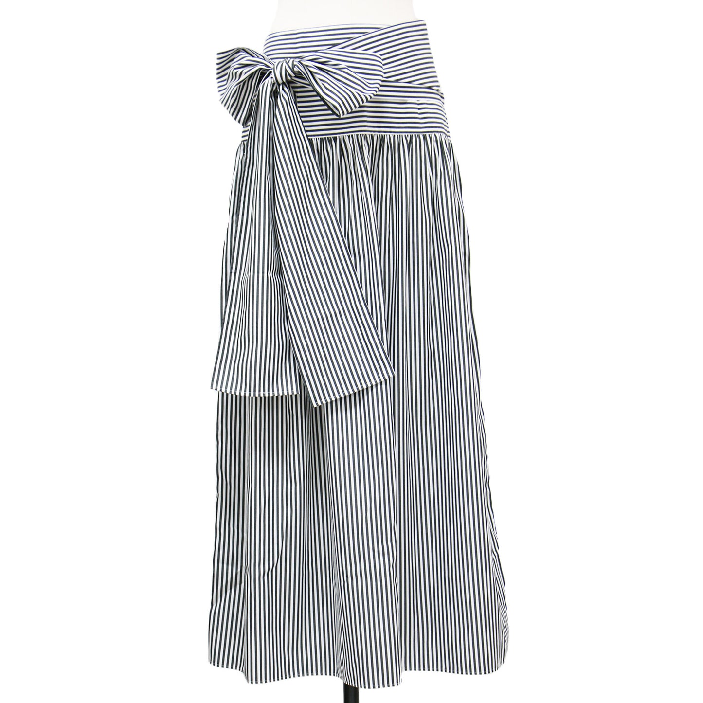 21春夏 ストライプ ギャザー スカート / マキシ丈 フレア リボン コットン